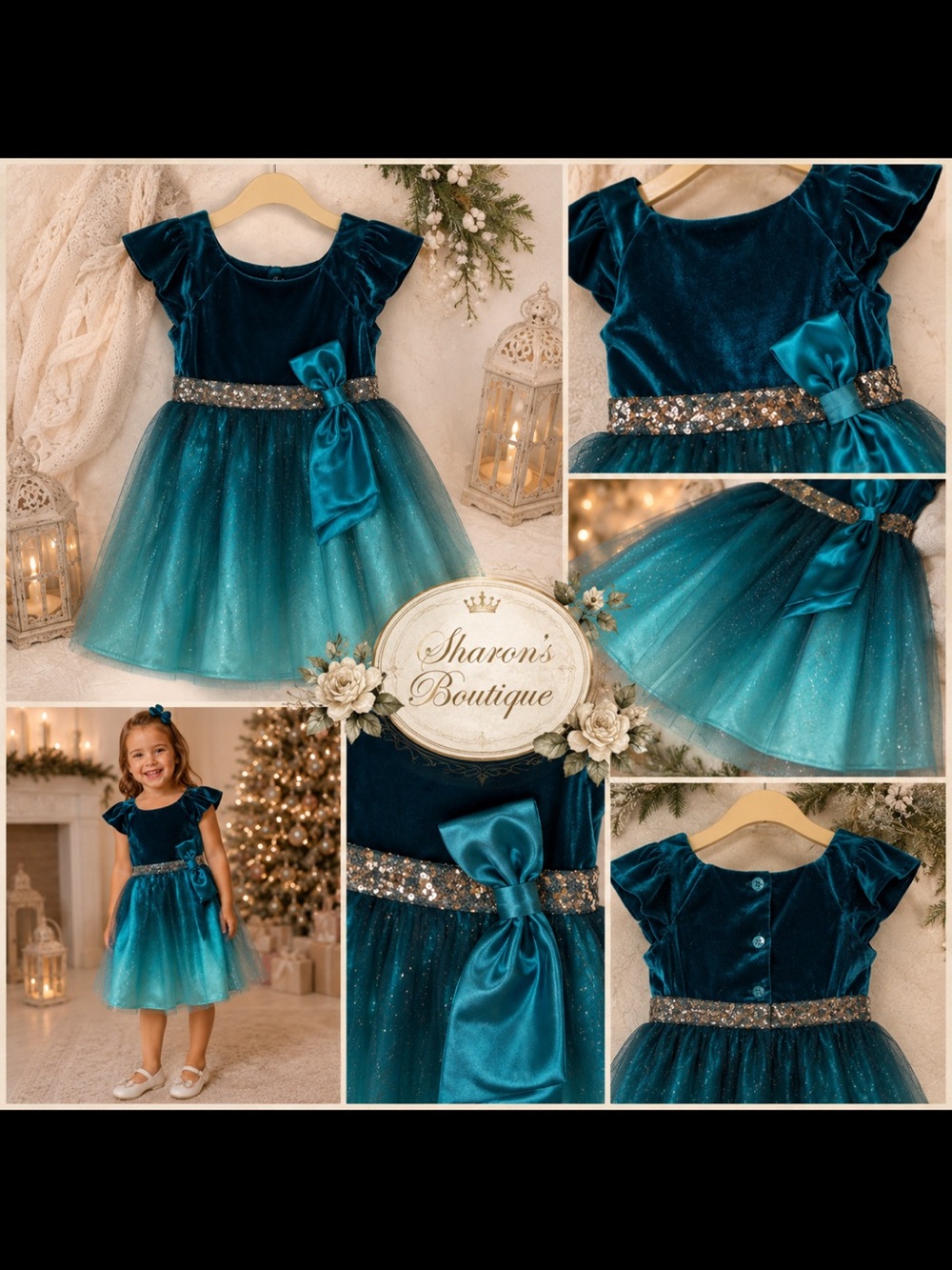 Rare Editions Teal Velvet & Tulle Party Dress 2T NWT